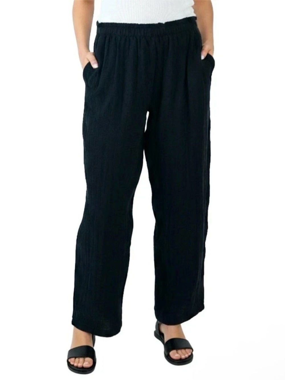 Coldwater Creek Black Wide-Leg Textured Pull-On Pants